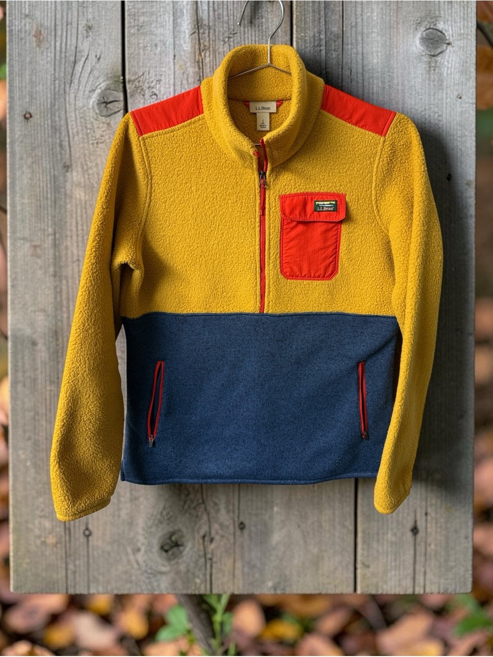 L.L. Bean Yellow, Navy & Red Colorblock Sherpa Performance Fleece Pullover